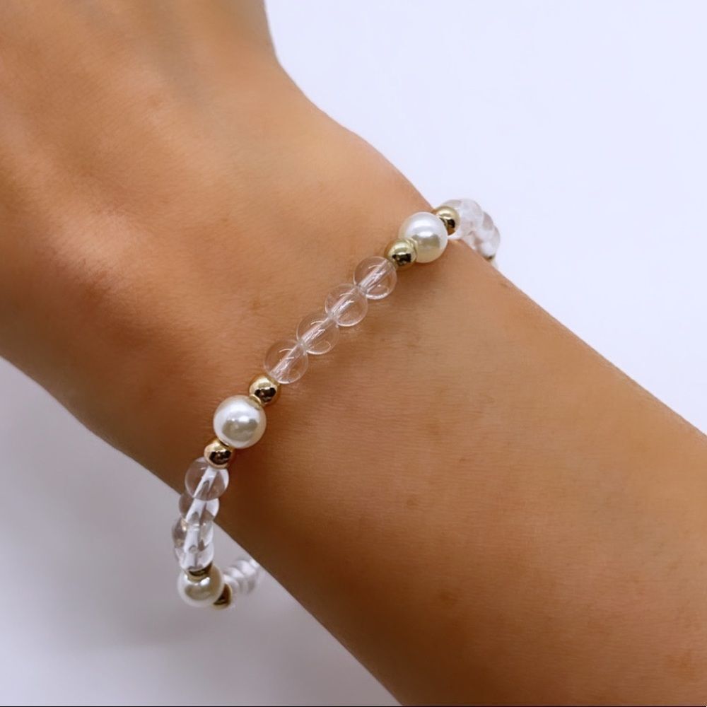 NWT Wool + Pepper Co. Clear & Gold Beaded Bracelet